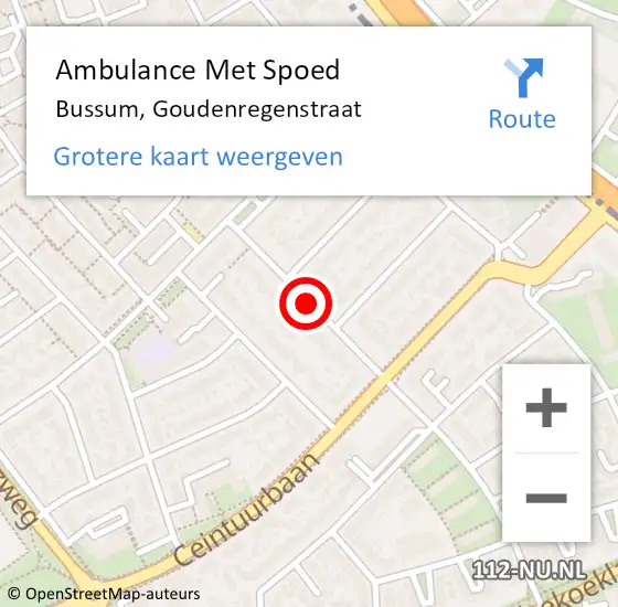 Locatie op kaart van de 112 melding: Ambulance Met Spoed Naar Bussum, Goudenregenstraat op 7 januari 2014 09:26