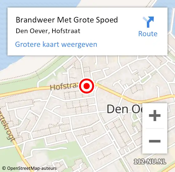 Locatie op kaart van de 112 melding: Brandweer Met Grote Spoed Naar Den Oever, Hofstraat op 8 januari 2017 05:23