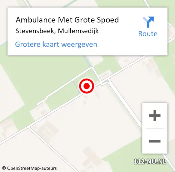 Locatie op kaart van de 112 melding: Ambulance Met Grote Spoed Naar Stevensbeek, Mullemsedijk op 8 januari 2017 06:10