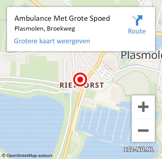 Locatie op kaart van de 112 melding: Ambulance Met Grote Spoed Naar Plasmolen, Broekweg op 8 januari 2017 08:44