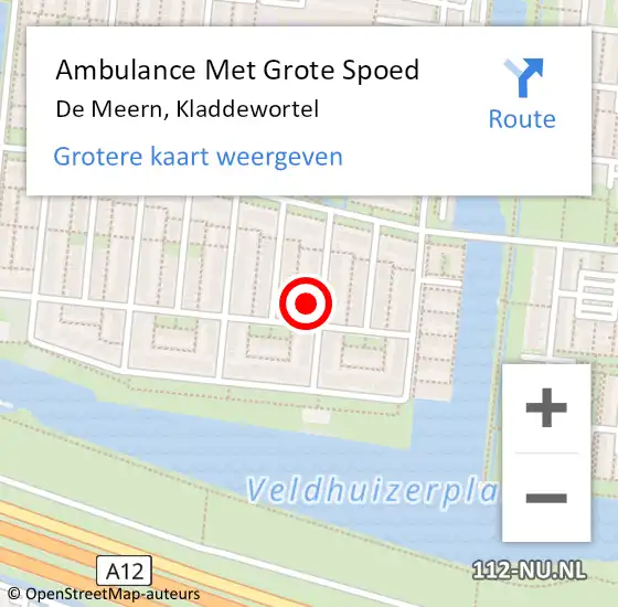 Locatie op kaart van de 112 melding: Ambulance Met Grote Spoed Naar De Meern, Kladdewortel op 8 januari 2017 09:15