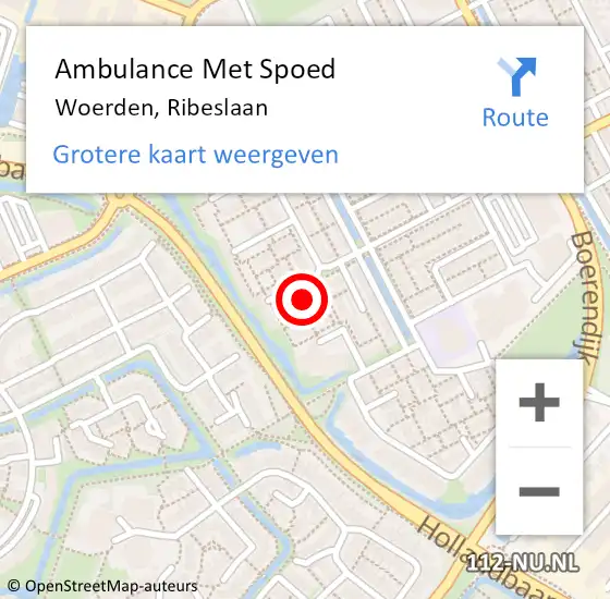 Locatie op kaart van de 112 melding: Ambulance Met Spoed Naar Woerden, Ribeslaan op 8 januari 2017 09:50