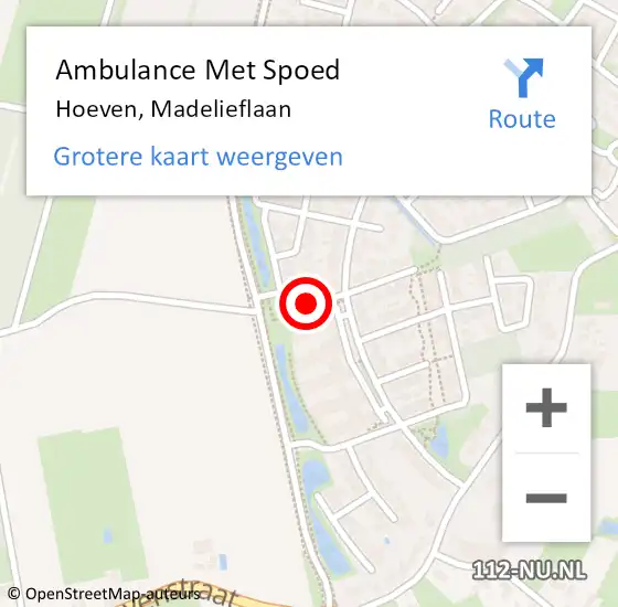 Locatie op kaart van de 112 melding: Ambulance Met Spoed Naar Hoeven, Madelieflaan op 8 januari 2017 11:10