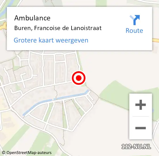 Locatie op kaart van de 112 melding: Ambulance Buren, Francoise de Lanoistraat op 8 januari 2017 13:01