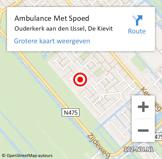 Locatie op kaart van de 112 melding: Ambulance Met Spoed Naar Ouderkerk aan den IJssel, De Kievit op 8 januari 2017 13:31