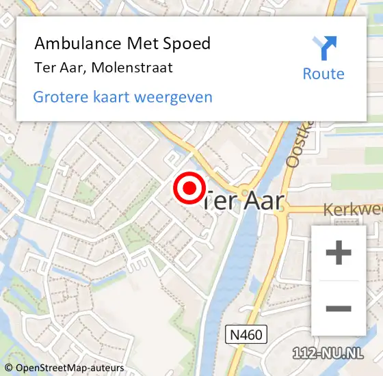 Locatie op kaart van de 112 melding: Ambulance Met Spoed Naar Ter Aar, Molenstraat op 8 januari 2017 14:56