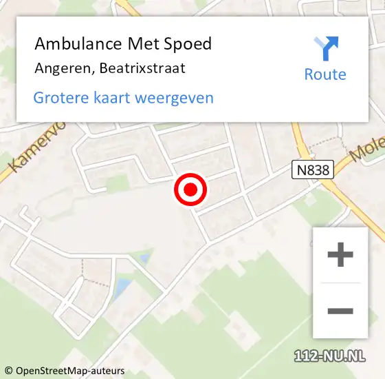 Locatie op kaart van de 112 melding: Ambulance Met Spoed Naar Angeren, Beatrixstraat op 8 januari 2017 15:14