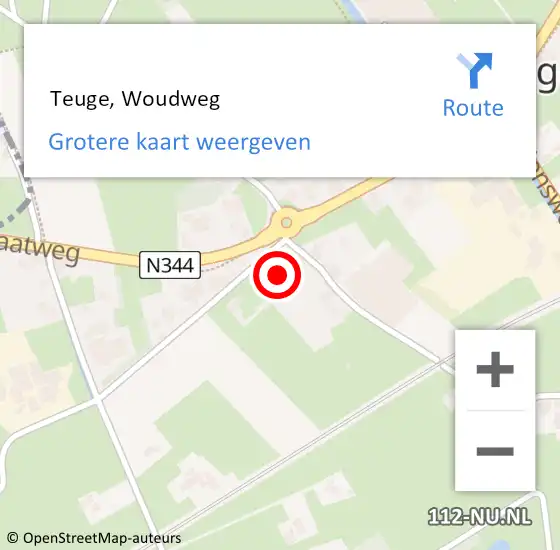 Locatie op kaart van de 112 melding:  Teuge, Woudweg op 8 januari 2017 16:35