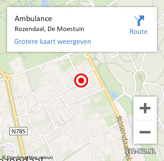 Locatie op kaart van de 112 melding: Ambulance Rozendaal, De Moestuin op 8 januari 2017 16:45