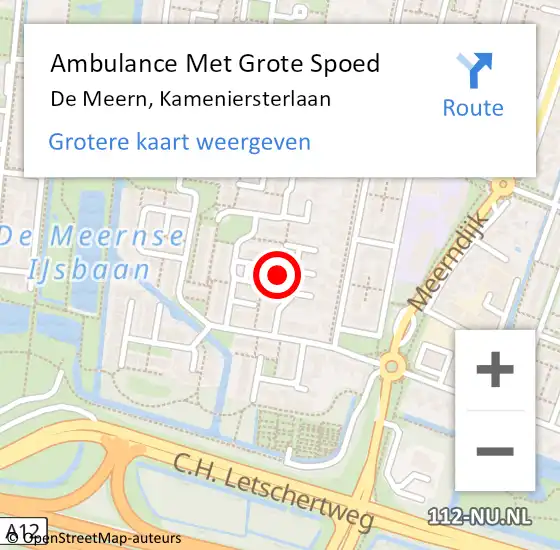 Locatie op kaart van de 112 melding: Ambulance Met Grote Spoed Naar De Meern, Kameniersterlaan op 8 januari 2017 18:10