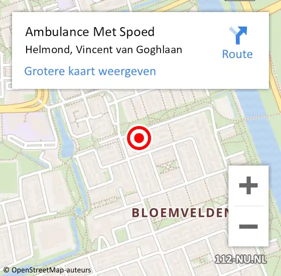 Locatie op kaart van de 112 melding: Ambulance Met Spoed Naar Helmond, Vincent van Goghlaan op 8 januari 2017 19:20