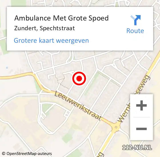 Locatie op kaart van de 112 melding: Ambulance Met Grote Spoed Naar Zundert, Spechtstraat op 8 januari 2017 22:06