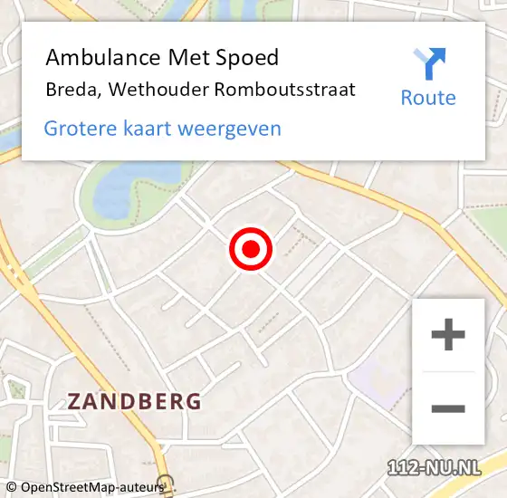 Locatie op kaart van de 112 melding: Ambulance Met Spoed Naar Breda, Wethouder Romboutsstraat op 8 januari 2017 22:19