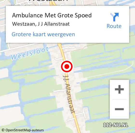 Locatie op kaart van de 112 melding: Ambulance Met Grote Spoed Naar Westzaan, J J Allanstraat op 8 januari 2017 22:34