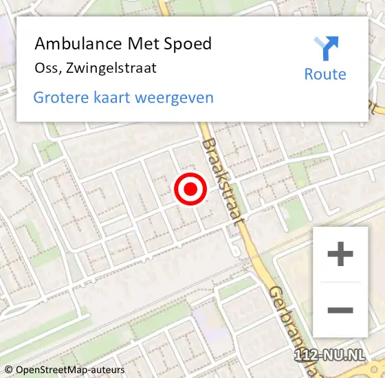 Locatie op kaart van de 112 melding: Ambulance Met Spoed Naar Oss, Zwingelstraat op 9 januari 2017 00:05