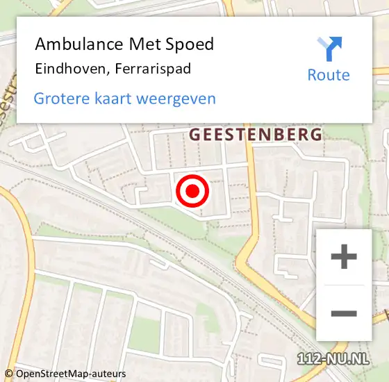 Locatie op kaart van de 112 melding: Ambulance Met Spoed Naar Eindhoven, Ferrarispad op 9 januari 2017 05:53