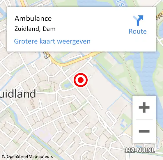 Locatie op kaart van de 112 melding: Ambulance Zuidland, Dam op 9 januari 2017 08:10