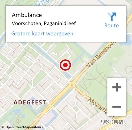 Locatie op kaart van de 112 melding: Ambulance Voorschoten, Paganinidreef op 9 januari 2017 10:51