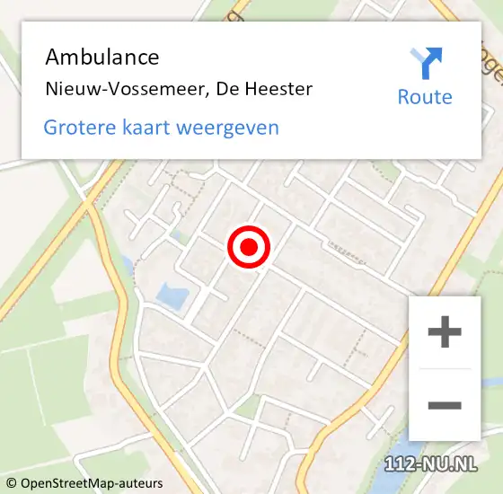 Locatie op kaart van de 112 melding: Ambulance Nieuw-Vossemeer, De Heester op 9 januari 2017 11:32