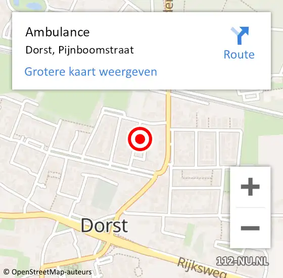 Locatie op kaart van de 112 melding: Ambulance Dorst, Pijnboomstraat op 9 januari 2017 11:37