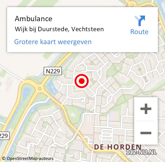 Locatie op kaart van de 112 melding: Ambulance Wijk bij Duurstede, Vechtsteen op 9 januari 2017 12:25