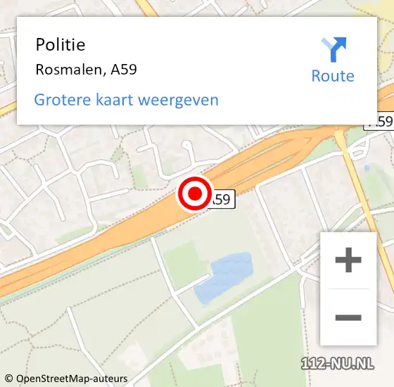 Locatie op kaart van de 112 melding: Politie Rosmalen, A59 op 9 januari 2017 12:32