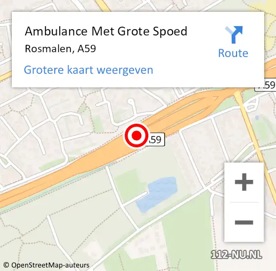 Locatie op kaart van de 112 melding: Ambulance Met Grote Spoed Naar Rosmalen, A59 op 9 januari 2017 12:38