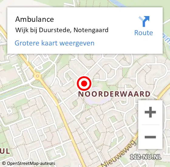 Locatie op kaart van de 112 melding: Ambulance Wijk bij Duurstede, Notengaard op 9 januari 2017 13:54
