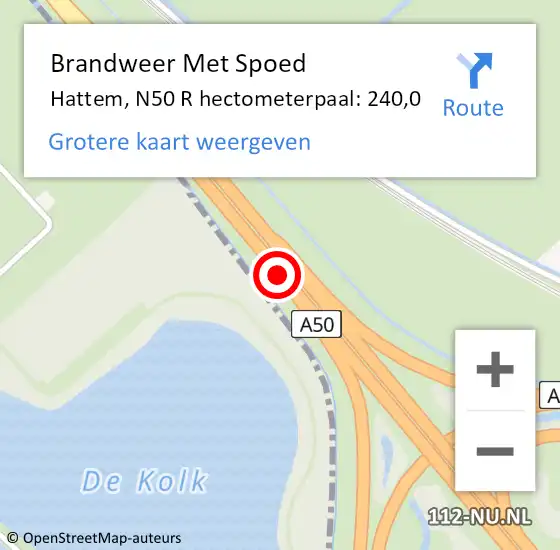 Locatie op kaart van de 112 melding: Brandweer Met Spoed Naar Hattem, N50 R hectometerpaal: 240,0 op 9 januari 2017 15:57