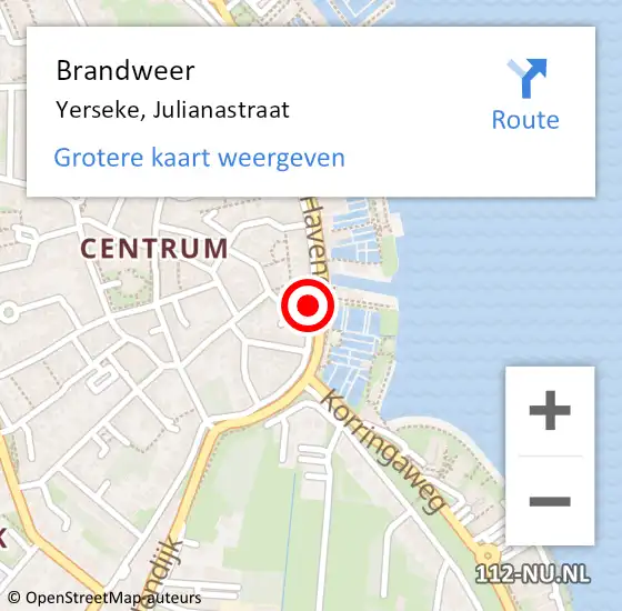 Locatie op kaart van de 112 melding: Brandweer Yerseke, Julianastraat op 9 januari 2017 16:45