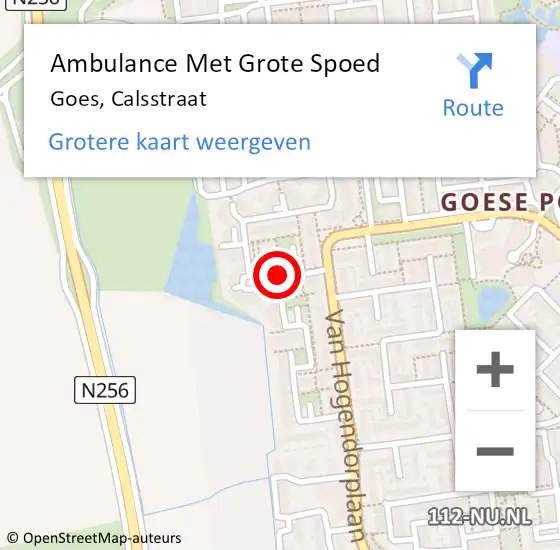 Locatie op kaart van de 112 melding: Ambulance Met Grote Spoed Naar Goes, Calsstraat op 9 januari 2017 18:40