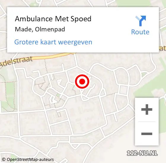 Locatie op kaart van de 112 melding: Ambulance Met Spoed Naar Made, Olmenpad op 9 januari 2017 20:38