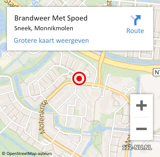 Locatie op kaart van de 112 melding: Brandweer Met Spoed Naar Sneek, Monnikmolen op 9 januari 2017 21:18