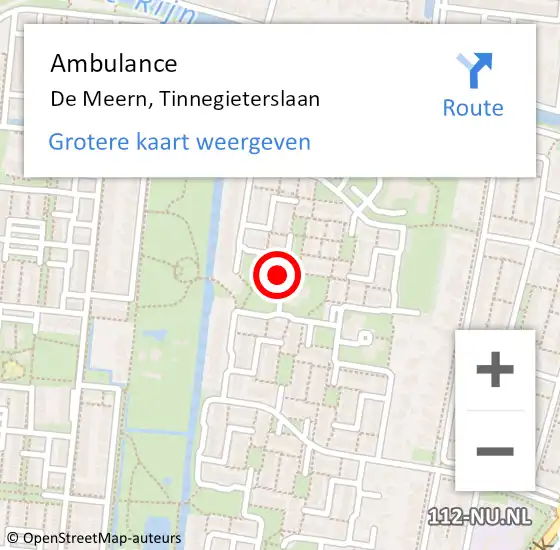 Locatie op kaart van de 112 melding: Ambulance De Meern, Tinnegieterslaan op 9 januari 2017 23:03