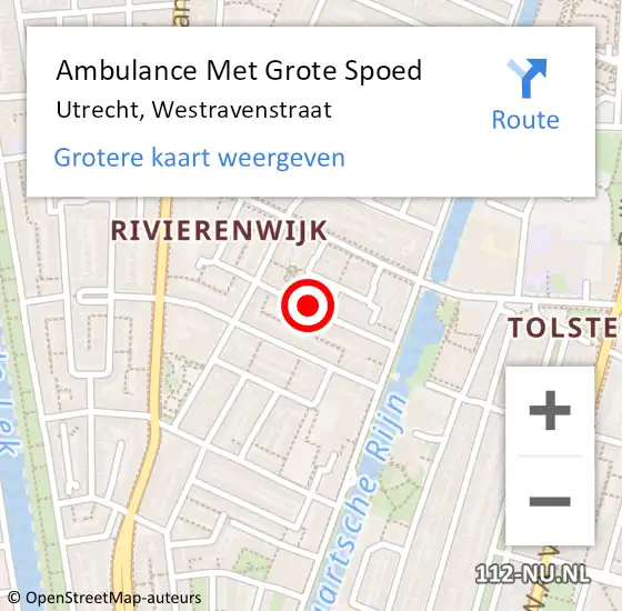 Locatie op kaart van de 112 melding: Ambulance Met Grote Spoed Naar Utrecht, Westravenstraat op 9 januari 2017 23:45