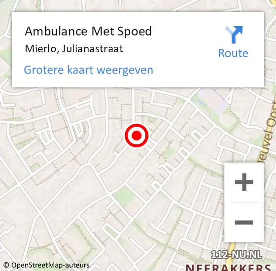 Locatie op kaart van de 112 melding: Ambulance Met Spoed Naar Mierlo, Julianastraat op 10 januari 2017 02:08