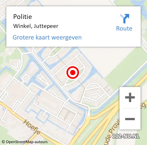 Locatie op kaart van de 112 melding: Politie Winkel, Juttepeer op 10 januari 2017 07:59