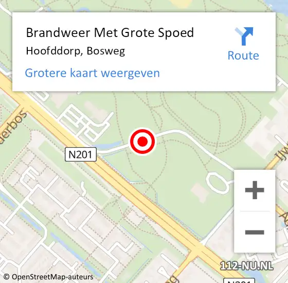 Locatie op kaart van de 112 melding: Brandweer Met Grote Spoed Naar Hoofddorp, Bosweg op 10 januari 2017 08:00