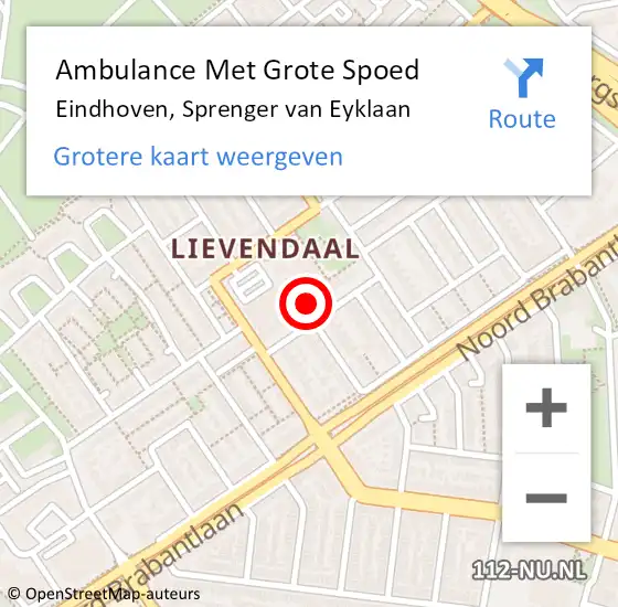 Locatie op kaart van de 112 melding: Ambulance Met Grote Spoed Naar Eindhoven, Sprenger van Eyklaan op 10 januari 2017 08:40