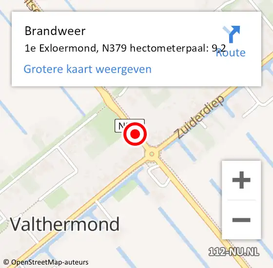 Locatie op kaart van de 112 melding: Brandweer 1e Exloermond, N379 hectometerpaal: 9,2 op 10 januari 2017 09:01