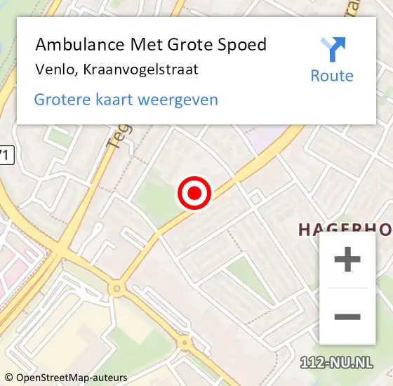 Locatie op kaart van de 112 melding: Ambulance Met Grote Spoed Naar Venlo, Kraanvogelstraat op 10 januari 2017 09:17