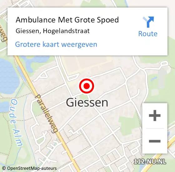 Locatie op kaart van de 112 melding: Ambulance Met Grote Spoed Naar Giessen, Hogelandstraat op 10 januari 2017 09:21