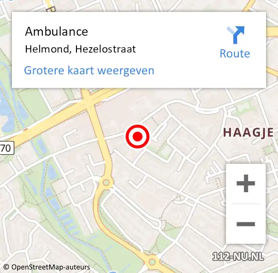 Locatie op kaart van de 112 melding: Ambulance Helmond, Hezelostraat op 10 januari 2017 09:56