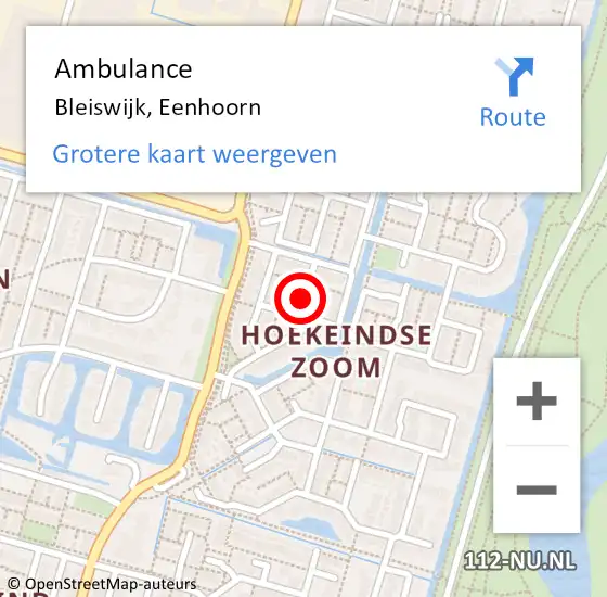 Locatie op kaart van de 112 melding: Ambulance Bleiswijk, Eenhoorn op 10 januari 2017 09:56