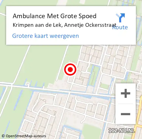 Locatie op kaart van de 112 melding: Ambulance Met Grote Spoed Naar Krimpen aan de Lek, Annetje Ockersstraat op 10 januari 2017 10:05