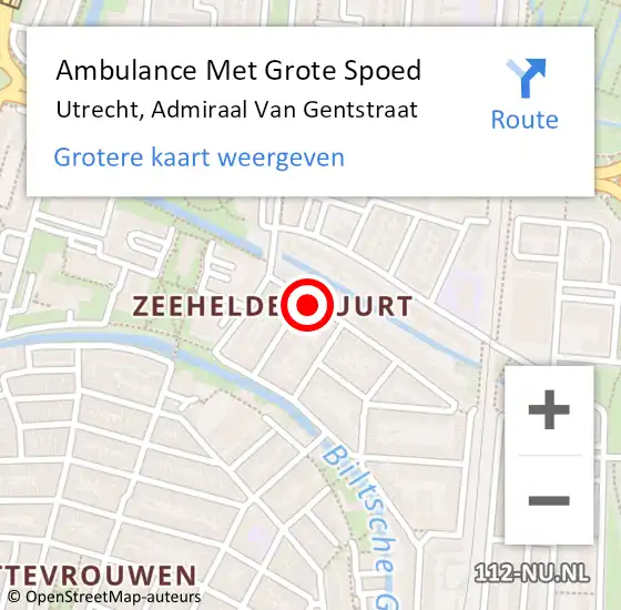 Locatie op kaart van de 112 melding: Ambulance Met Grote Spoed Naar Utrecht, Admiraal Van Gentstraat op 10 januari 2017 10:09