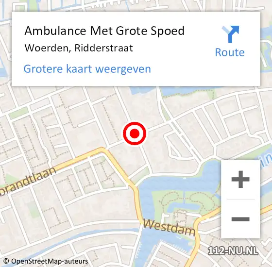 Locatie op kaart van de 112 melding: Ambulance Met Grote Spoed Naar Woerden, Ridderstraat op 10 januari 2017 10:19