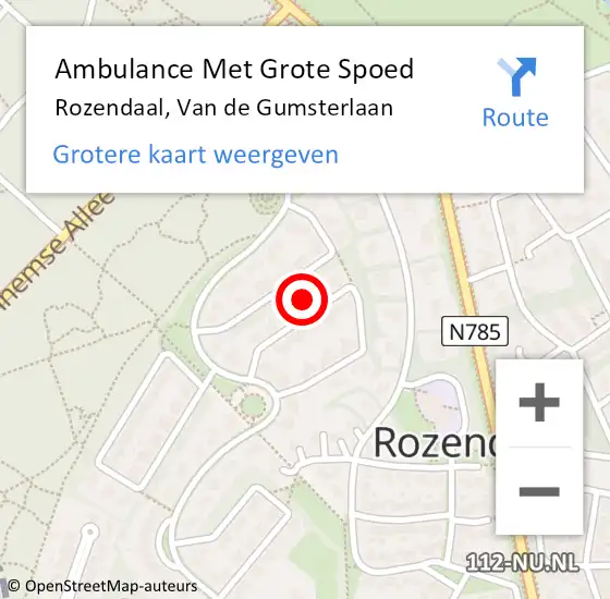 Locatie op kaart van de 112 melding: Ambulance Met Grote Spoed Naar Rozendaal, Van de Gumsterlaan op 10 januari 2017 10:21