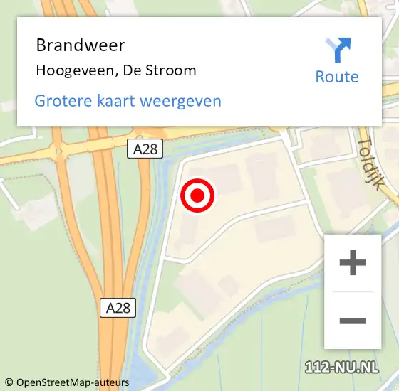 Locatie op kaart van de 112 melding: Brandweer Hoogeveen, De Stroom op 10 januari 2017 10:27
