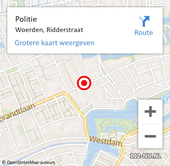 Locatie op kaart van de 112 melding: Politie Woerden, Ridderstraat op 10 januari 2017 10:47